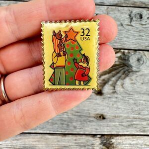 Vintage Jewelry Christmas Stamp Brooch Stamp Pin